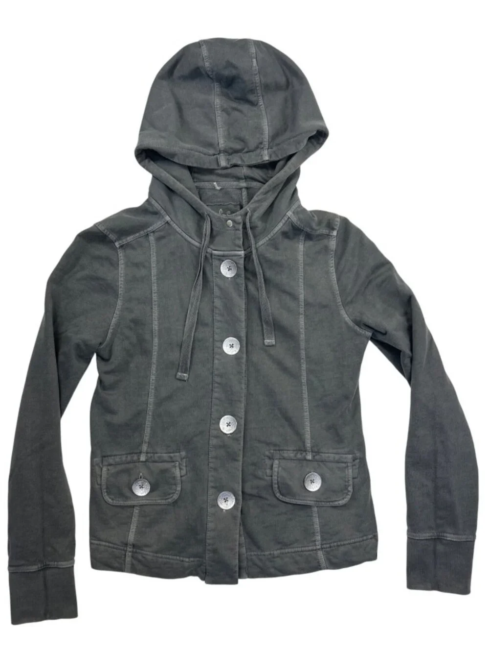 PrAna Hoodie Sweater Jacket Women's M Gray Button Up Lightweight Cozy Athleisure